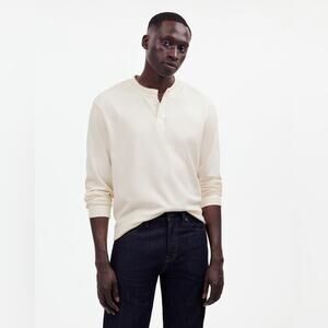 Madewell Textured Long-Sleeve Henley Tee Size M Ivory NT102